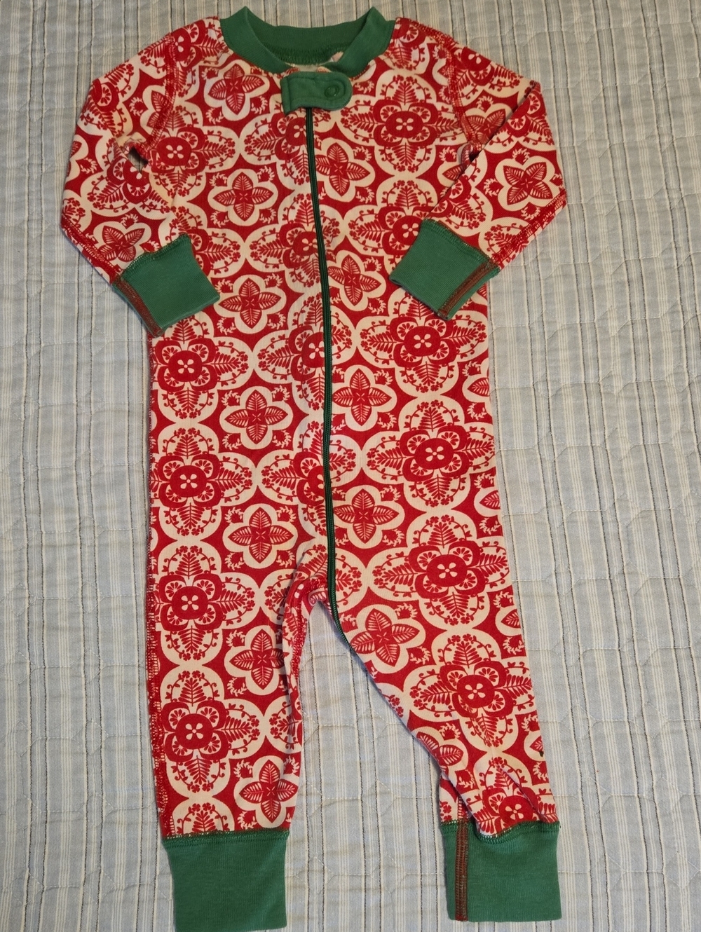 Hanna Andersson Red Floral One-Piece Footie with Green Trim